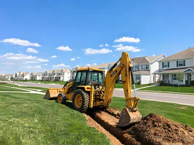 Case 580 backhoe on utility trench